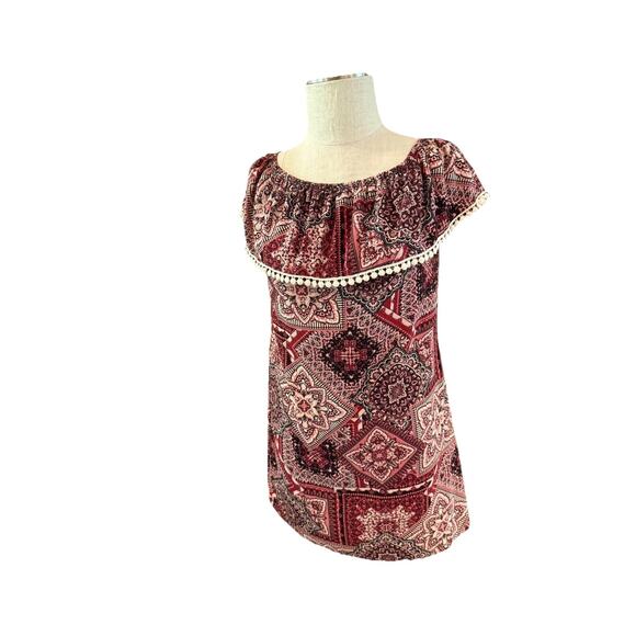 Sayani Thing Blouse Top Womens Medium Multicolor Floral Ruffle Boat Neck - Picture 1 of 8